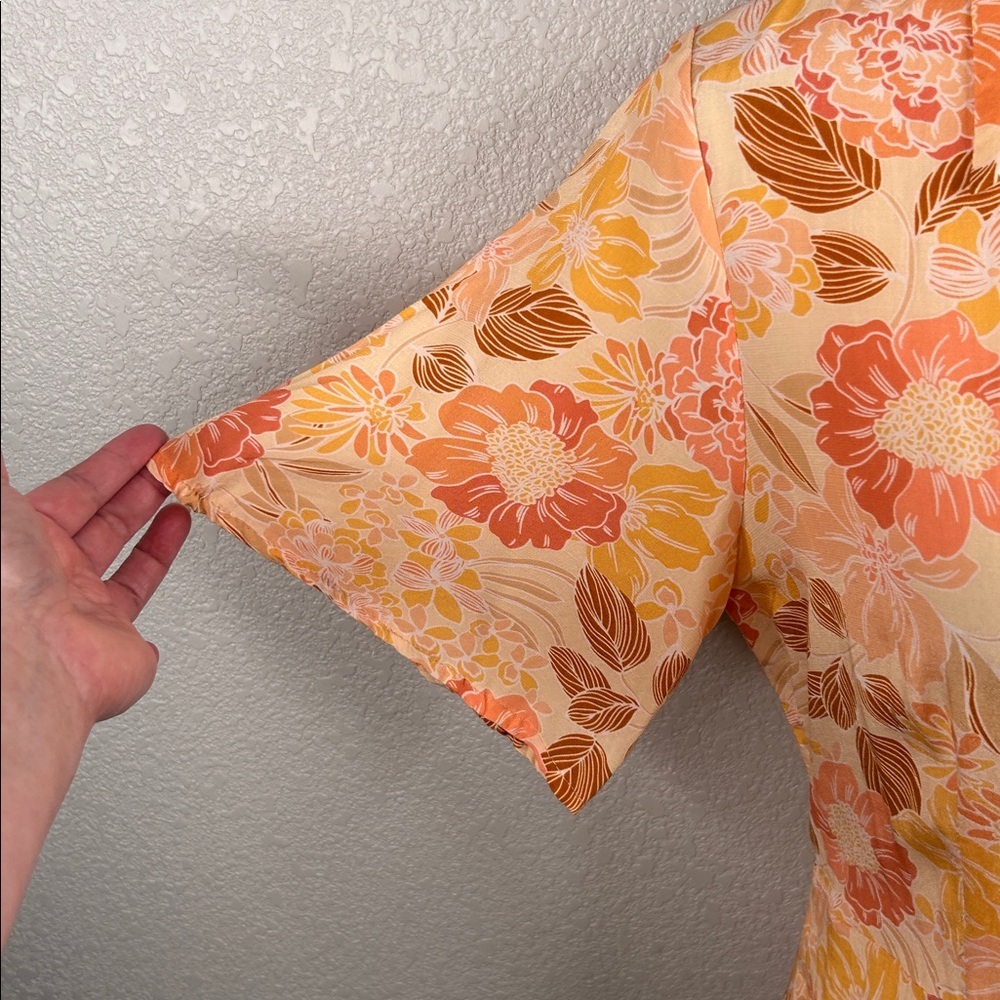 Oliveaceous Coral Orange Floral Boho Summer Casual Button Down Dress Size Small - Picture 3 of 7